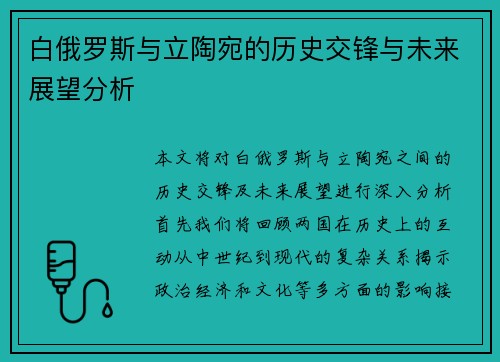 白俄罗斯与立陶宛的历史交锋与未来展望分析